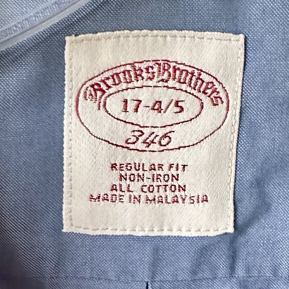 Brooks Brothers Dress Shirt Mens 17 4/5 Blue Button Up Non Iron Career Work - Picture 3 of 4
